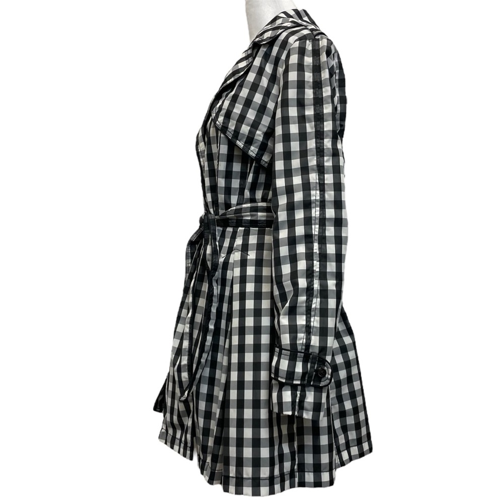 Laundry by Shelli Segal Black & White Gingham Check Plaid Belted Trench Coat - Picture 4 of 16